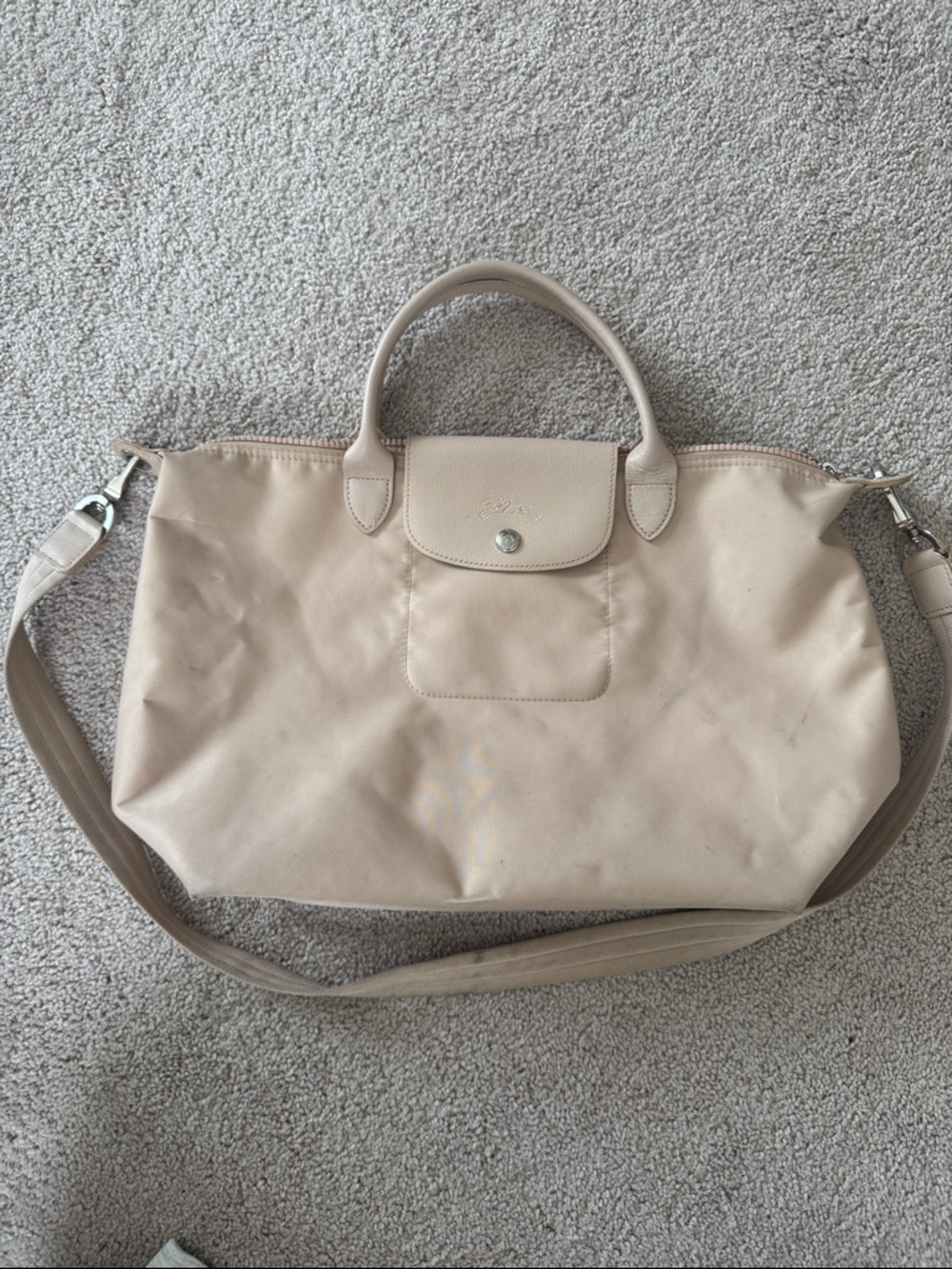 Longchamp Champagne Le Pliage Medium Top-Handle & Crossbody Tote